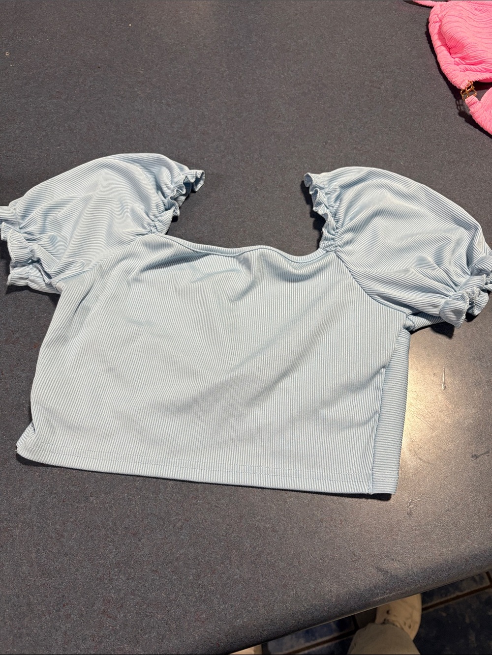 Light Blue Puff-Sleeve Crop Top - Women
